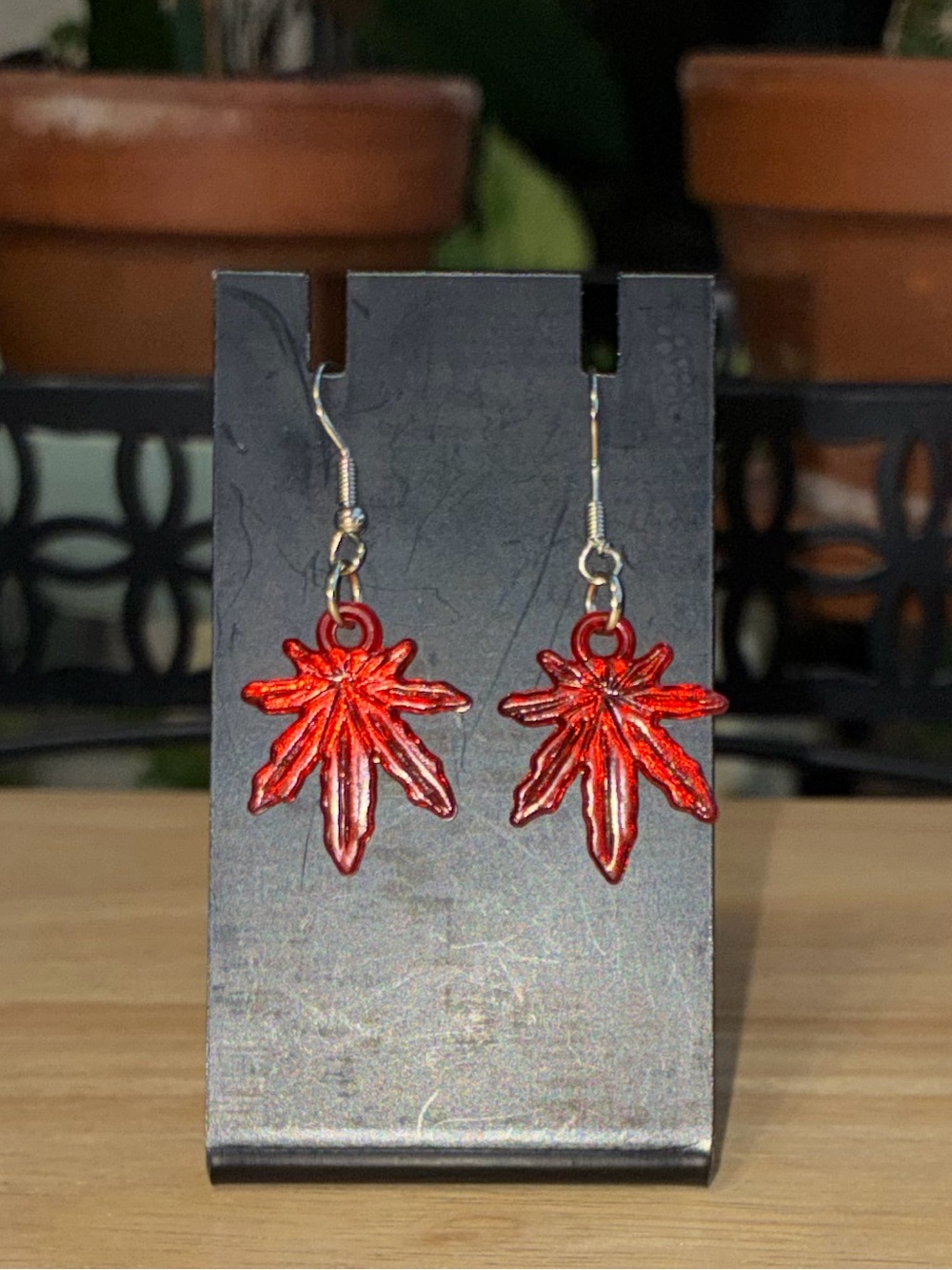 Crimson Autumn Vibes: Translucent Red Leaf Dangle Earrings